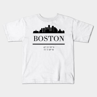 BOSTON MASSACHUSETTS BLACK SILHOUETTE SKYLINE ART Kids T-Shirt